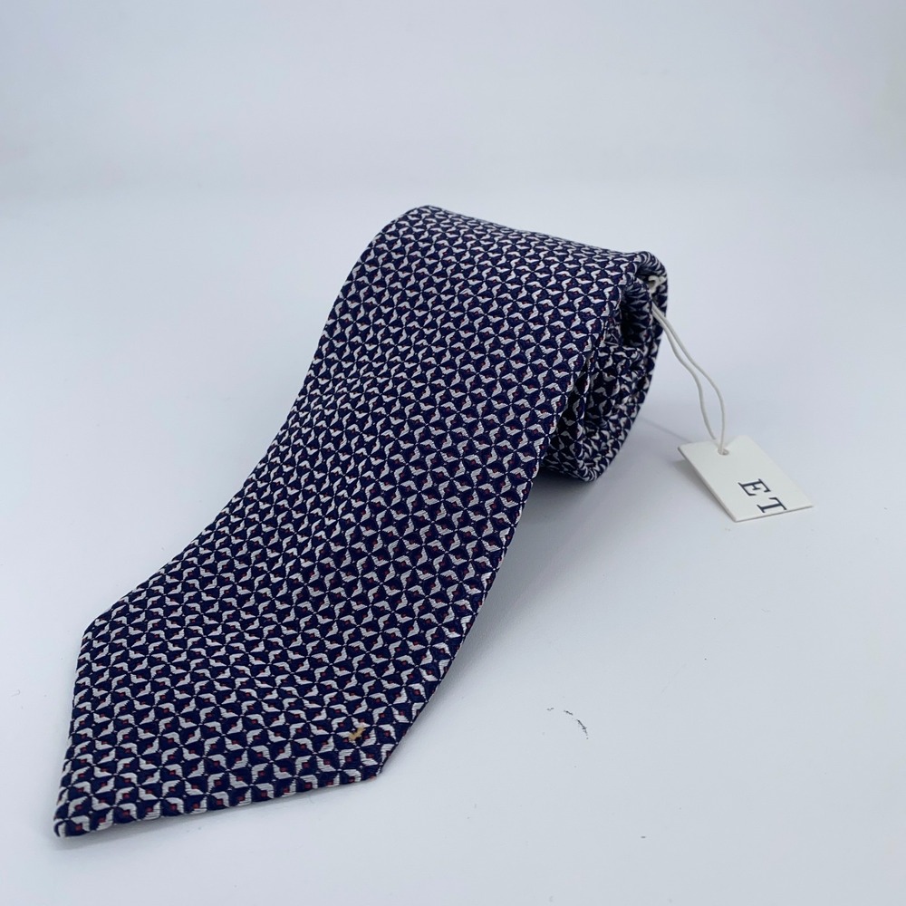 Eton Tie Mens One Size Navy Gray Patterned‎ Silk Classic Necktie England Made